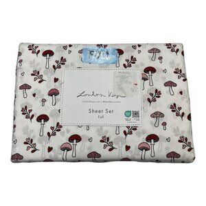 London Kaye Full Sheet Set White W Pink Red All Over Mushroom Heart Print Love